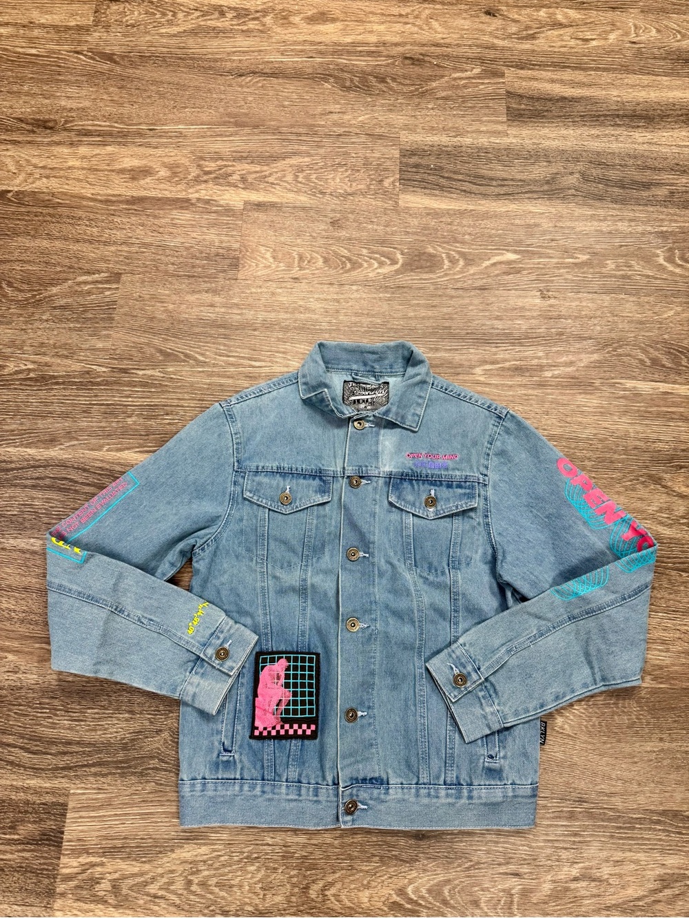 Brooklyn Cloth Open Your Mind Graphic Denim Trucker Jacket Men's S Streetwear